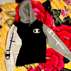 Champion Men’s pullover hoodie black/grey/white.